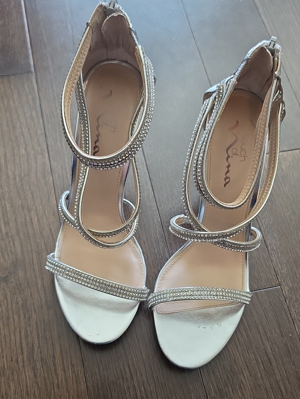 Touch of Nina Shoes Silver Crystal-Strap Dress Sandals